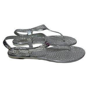 Steve Madden‎ Women's Grover Sandals Adjustable Ankle Strap Thong Silver Size 8M